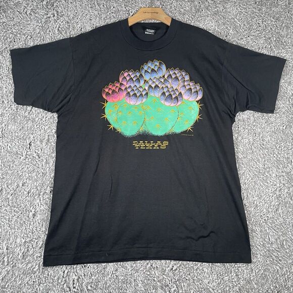 Vintage Screen Stars USA T-Shirt Men's XL Black Dallas 1992 Short Sleeve Single - Picture 1 of 6